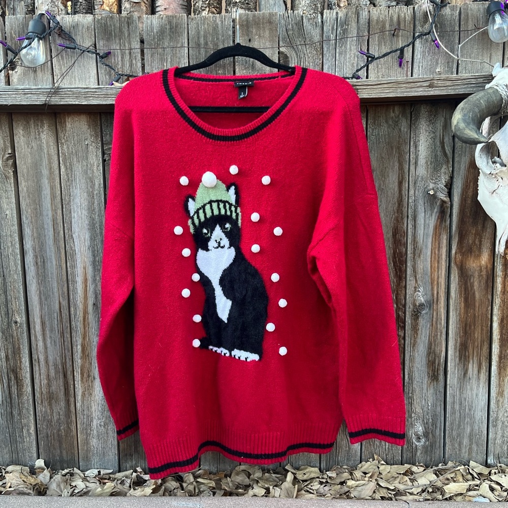 Red Christmas Tuxedo Cat Sweater 2x - Picture 7 of 7